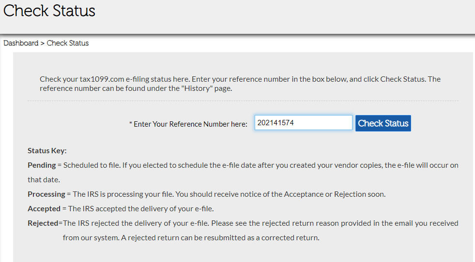 1099/Tax/Submission Status